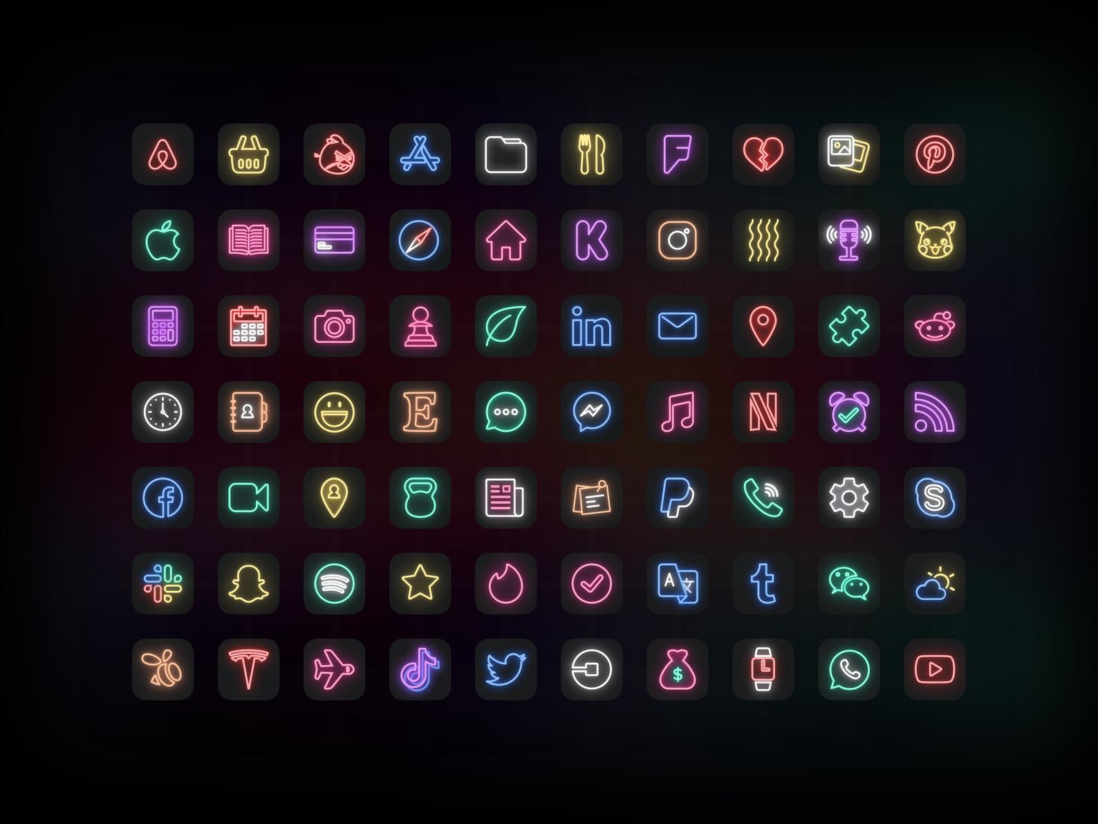 70 Underground Neon App Icon Covers | Modern Icon Bundle for iOS14 | Unique  Design Theme