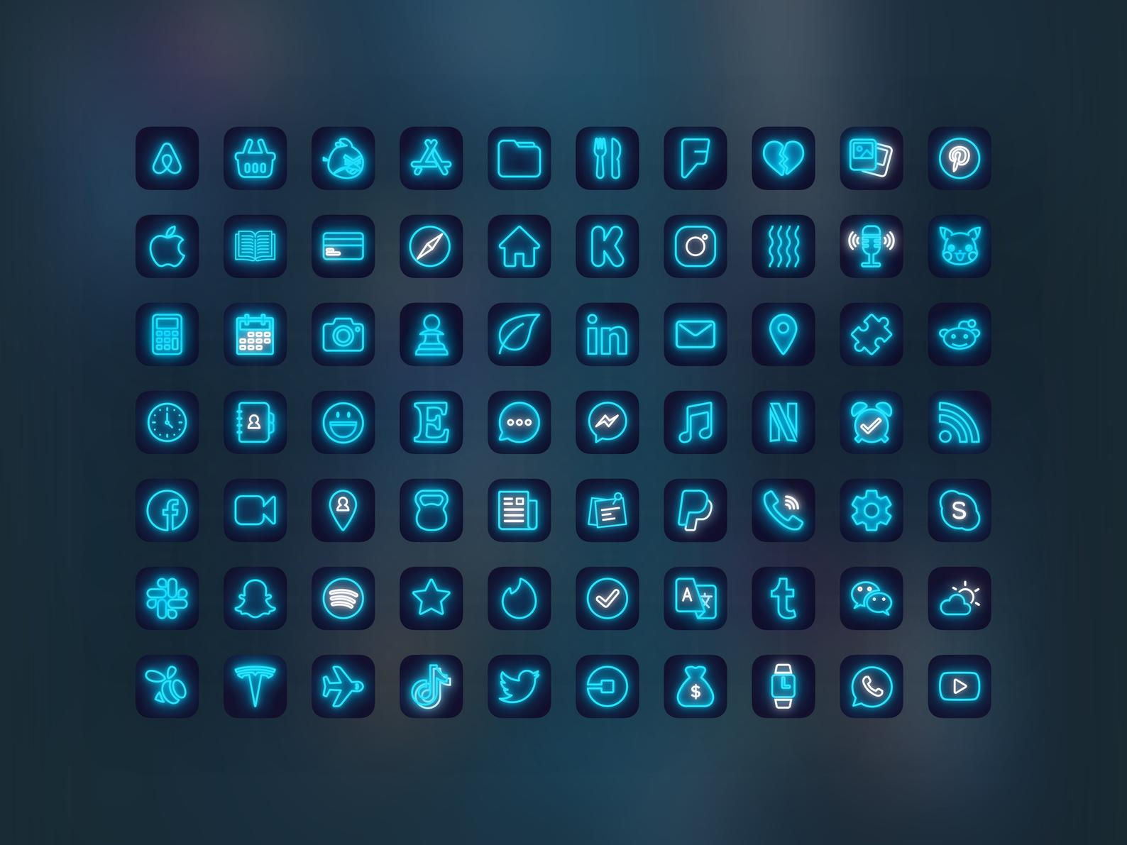 70 Ios 14 App Icon Pack Turquoise Aqua Blue Neon Aesthetic For Iphone Home Screen