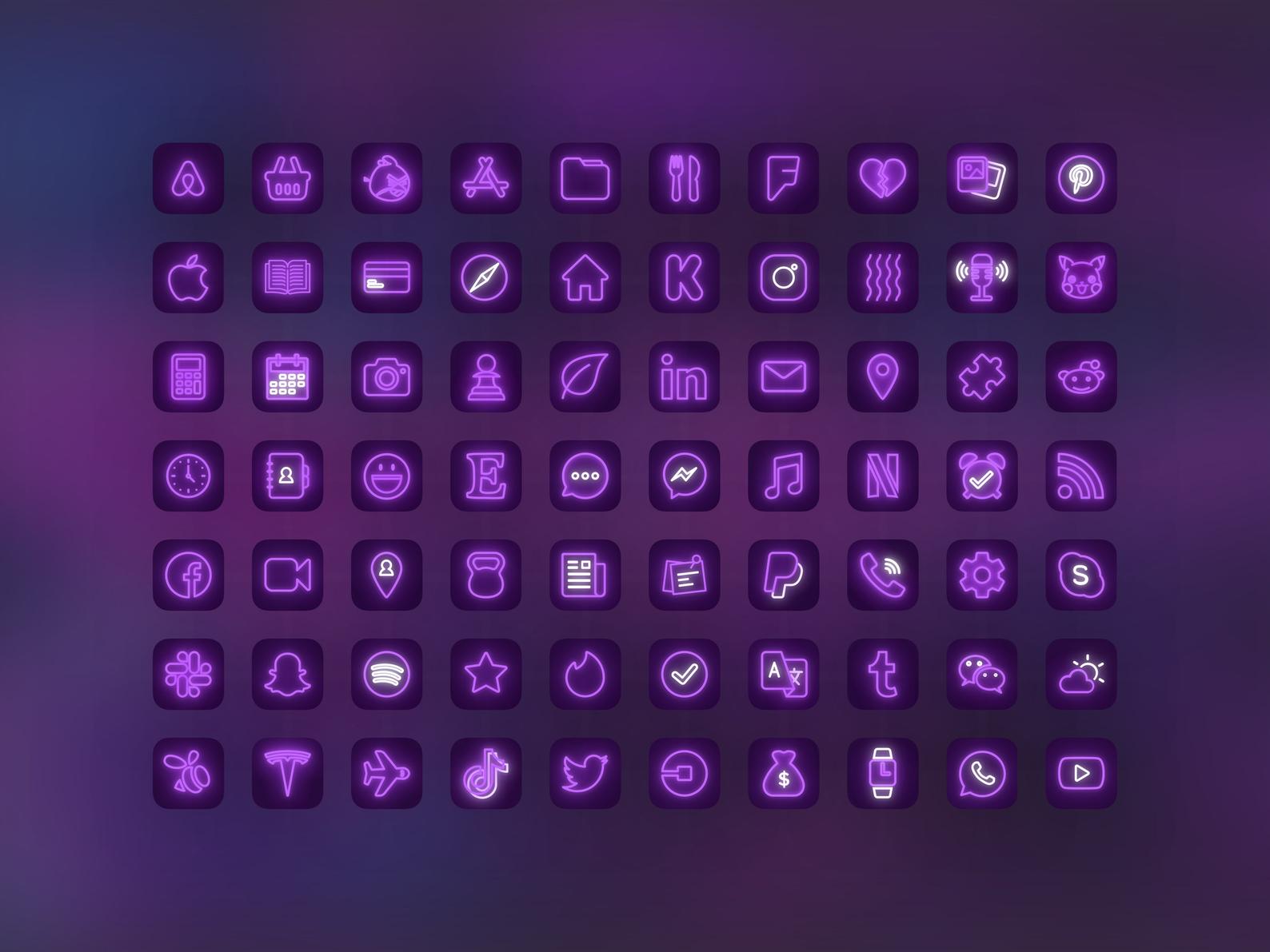 70 Ios 14 App Icon Pack Purple Magenta Neon Aesthetic For Iphone Home Screen